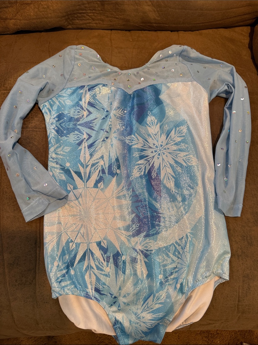Blue Sparkle Snowflake Long-Sleeve Women’s Dance Leotard